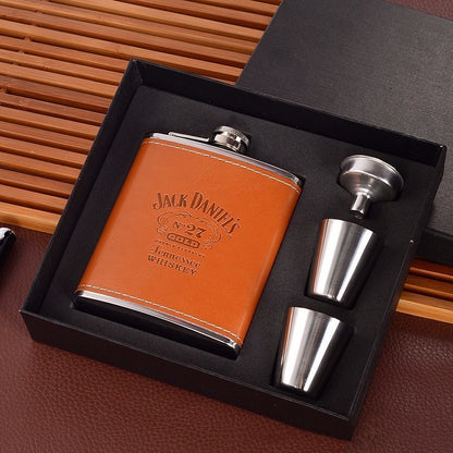 Edelstahl-Flachmann-Set in Geschenkbox "Jack Daniels Design*