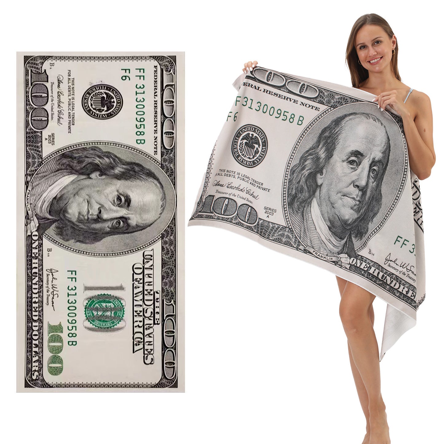 Badetuch - Strandtuch im 100$ Schein Design